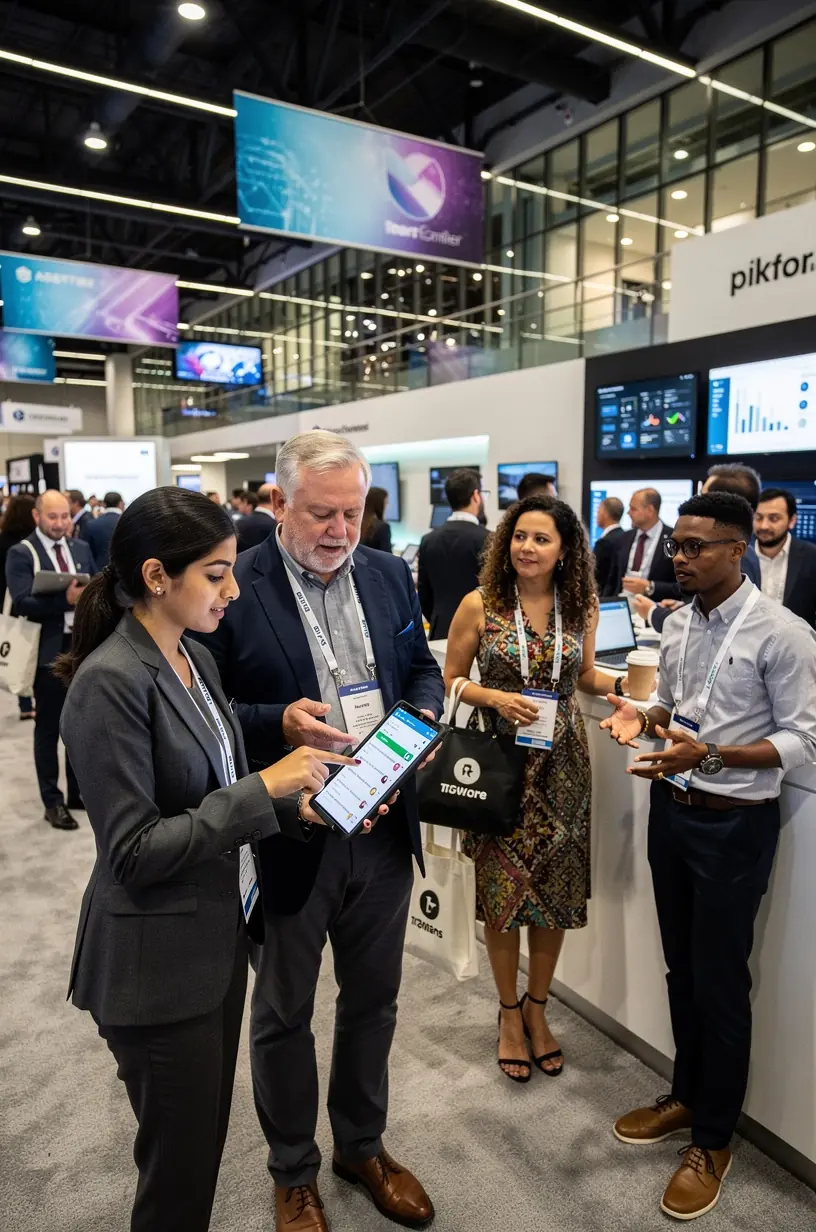 Professional analyzing data charts and graphs on a tablet with digital solutions for routine simplification.